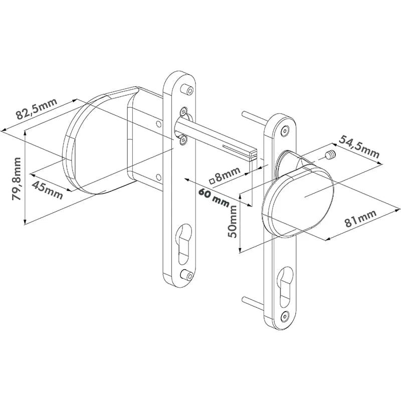 Locinox 3006HOLD poort klink – Aluminium – Stiftlengte 60 mm – Vaste enof roterende werking
