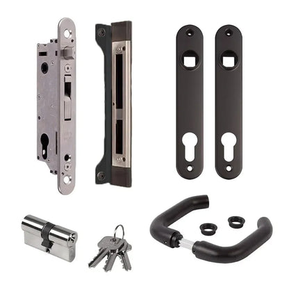 Locinox H-METAL set – Met insteekslot, klinkstel, cilinder, deurschilden & slotvanger (Zwart)