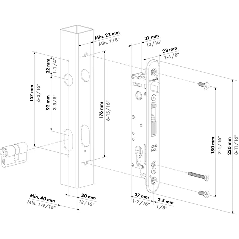 Locinox FORTYLOCK insteekslot – 20 mm doornmaat – Voor profielen vanaf 40 mm