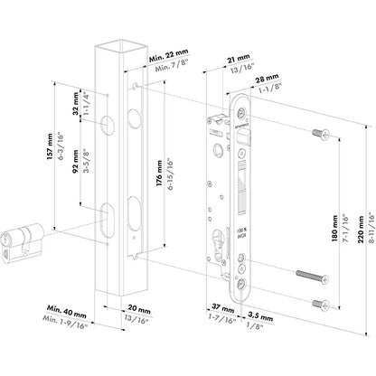 Locinox FORTYLOCK insteekslot – 20 mm doornmaat – Voor profielen vanaf 40 mm