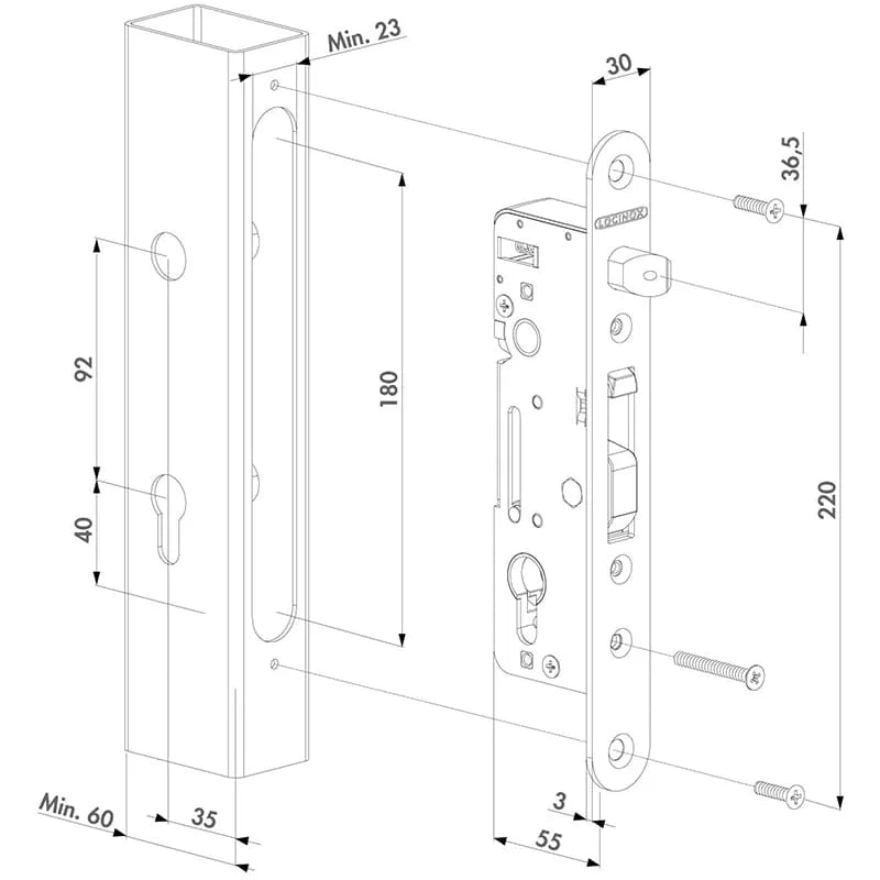 Locinox H-METAL set – Met insteekslot, klinkstel, cilinder, deurschilden & slotvanger