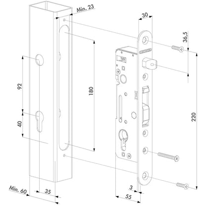 Locinox H-METAL set – Met insteekslot, klinkstel, cilinder, deurschilden & slotvanger