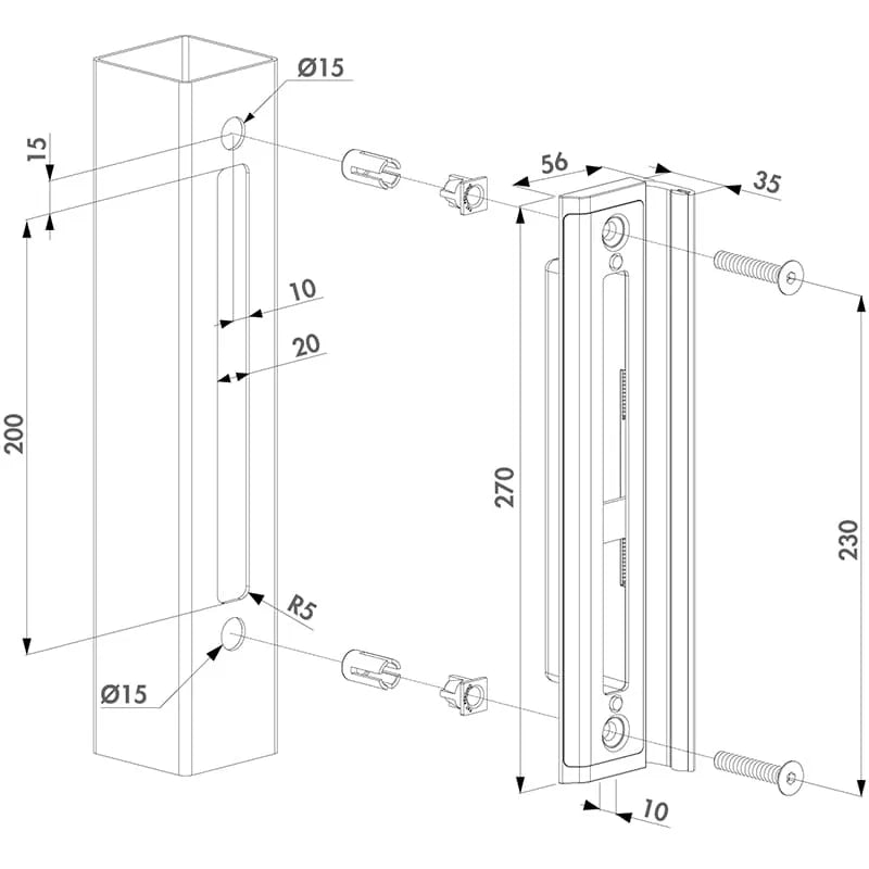 Locinox H-METAL set – Met insteekslot, klinkstel, cilinder, deurschilden & slotvanger