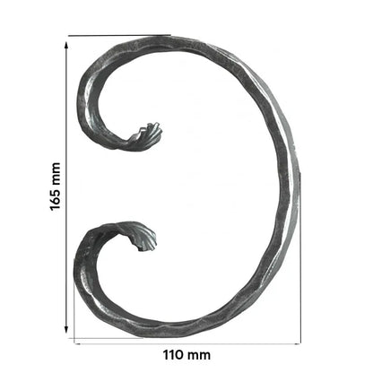 Grande Forge stalen sierkrul gehamerd – C-krul – Serie CM1 - 12 x 6 mm dikte