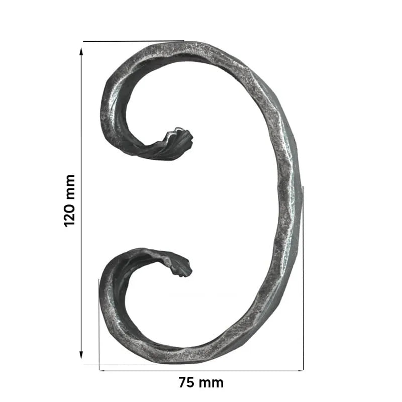 Grande Forge stalen sierkrul gehamerd – C-krul – Serie CM1 - 12 x 6 mm dikte