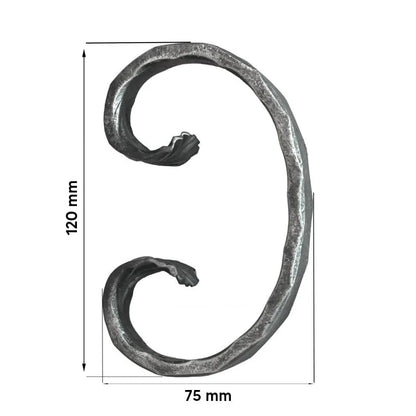 Grande Forge stalen sierkrul gehamerd – C-krul – Serie CM1 - 12 x 6 mm dikte