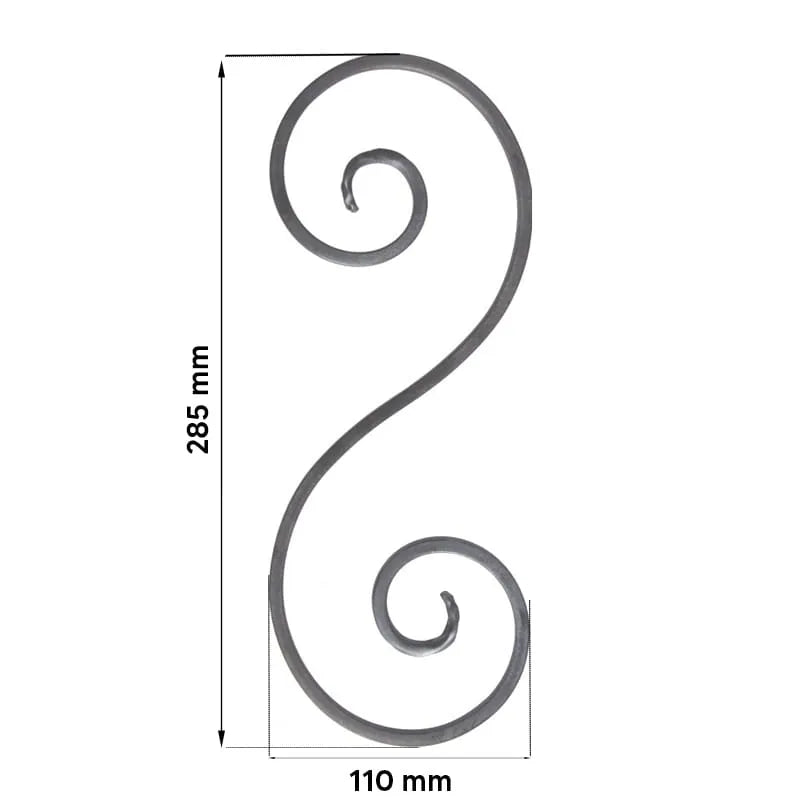 Grande Forge stalen sierkrul symmetrisch – S-krul – Serie S2 - 14 x 6 mm dikte