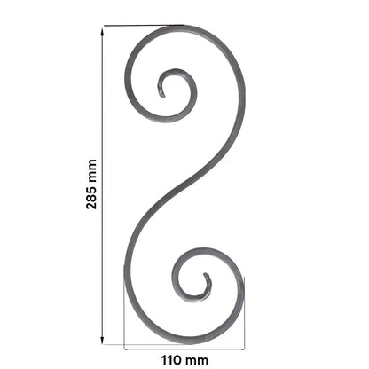 Grande Forge stalen sierkrul symmetrisch – S-krul – Serie S2 - 14 x 6 mm dikte