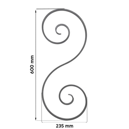 Grande Forge stalen sierkrul symmetrisch – S-krul – Serie S2 - 14 x 6 mm dikte